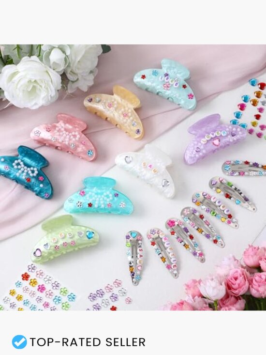 DIY Hair Claw Clip Kit Acrylic Beads Star Pearl Stickers for Women Party